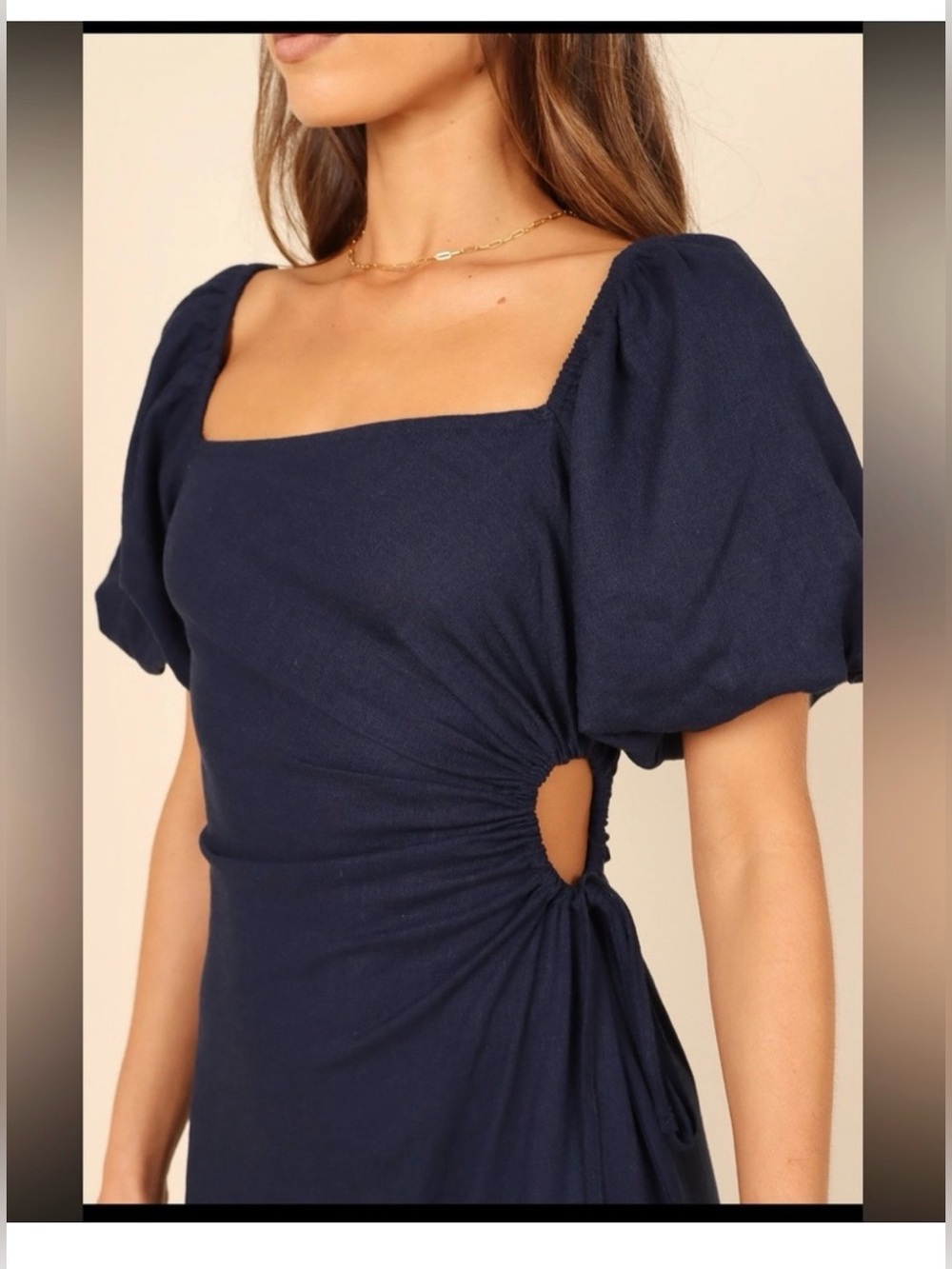 Petal + Pup Chloe Cut-Out Dress Linen Blend Puff Sleeve Midi , Small - Picture 3 of 13